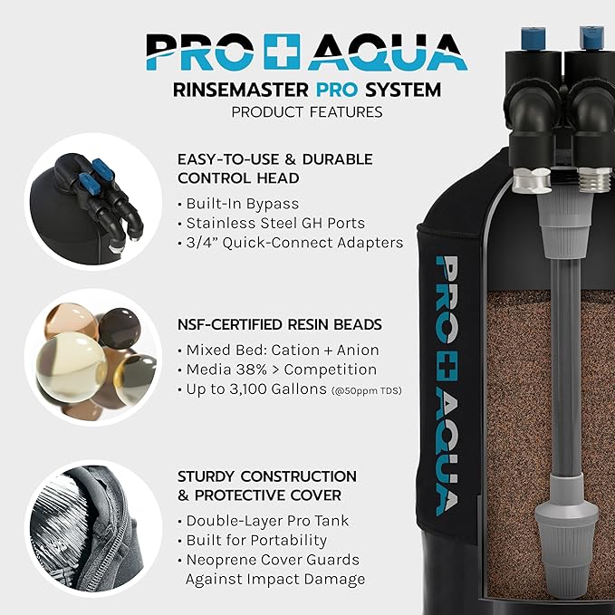 PRO+AQUA RinseMaster Pro |Portable Spotless 3,100 Gallon Deionizer Spot-Free System for Car & RV Wash, Auto Detailing, High Capacity Spotless Rinse for All Vehicles, Trailers, Motorcycles, Boats