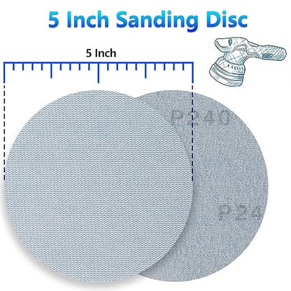 5 Inch 50 PCS Premium Ceramic Mesh Sanding Discs 240 Grit, Dust Free Hook and Loop Round Anti-Clogging Sandpaper Disc for Random Orbital Sander