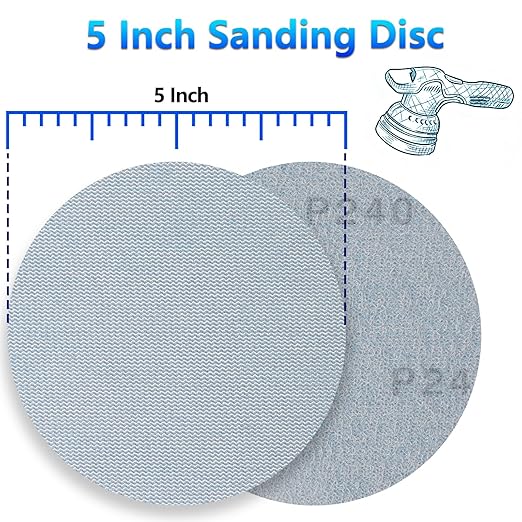 5 Inch 50 PCS Premium Ceramic Mesh Sanding Discs 240 Grit, Dust Free Hook and Loop Round Anti-Clogging Sandpaper Disc for Random Orbital Sander