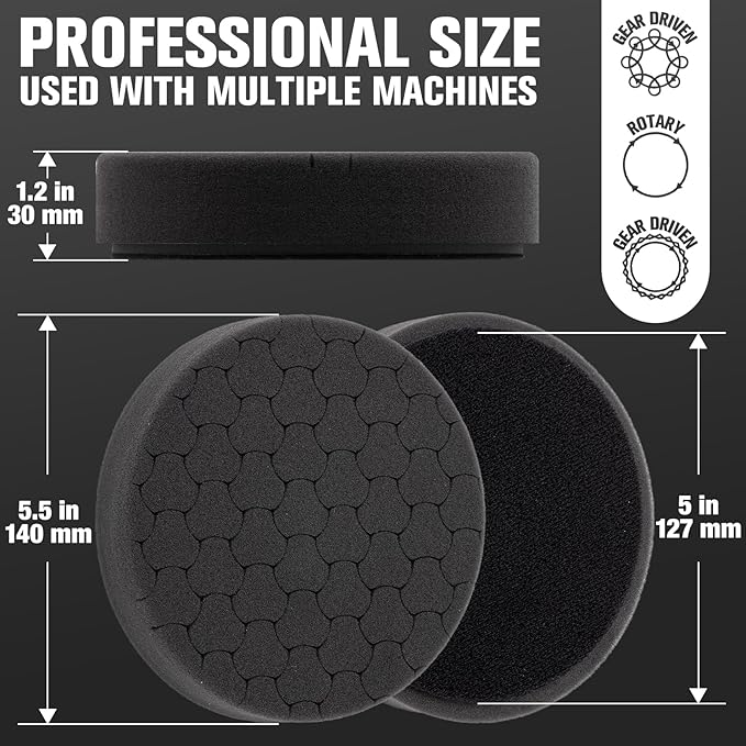 KUIMIT Black Polish Pad, 3Pcs 5.5 Inch Face for 5 Inch Buffing Polishing Pads and Woolen Pads 125mm Backing Plate Compound Buffing Sponge for Car Buffer Polisher Compounding, Polishing and Waxing