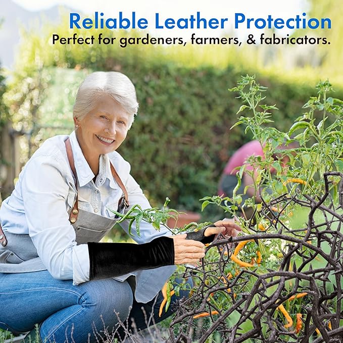 Arm Chaps Leather Protective Sleeves Arm Guard - Prevent Cuts, Scratches & Bruises - Genuine Cowhide - Ideal for Gardening & Construction - Left & Right Form-Fitting. Black (1 Pair/X-Small).
