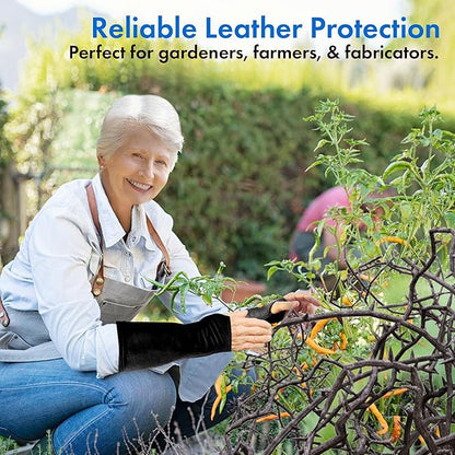 Arm Chaps Leather Protective Sleeves Arm Guard - Prevent Cuts, Scratches & Bruises - Genuine Cowhide - Ideal for Gardening & Construction - Left & Right Form-Fitting. Black (1 Pair/Small).