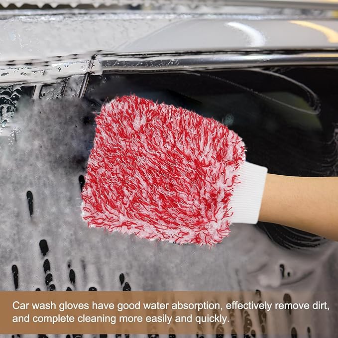 HARFINGTON 4pcs Chenille Microfiber Car Wash Mitts 9.8" x 7.9" Scratch Free Wash Gloves Absorbent Double Sided Plush Cleaning Drying Mitts for Car Washing Home, Gray