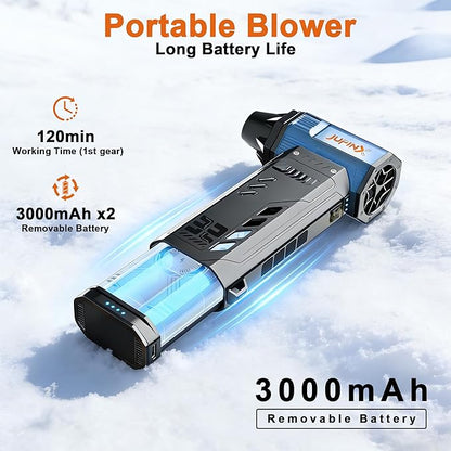 Air Duster -250000RPM- Snow Blower, Replaceable Batteries 2pcs,Long Life-mini Blower, 3-Gear Adjustable- Electeic Air Duster for Keyboard,PCs,Outdoors,Snow,Leaves,Car Cleaning (2*Batteries)