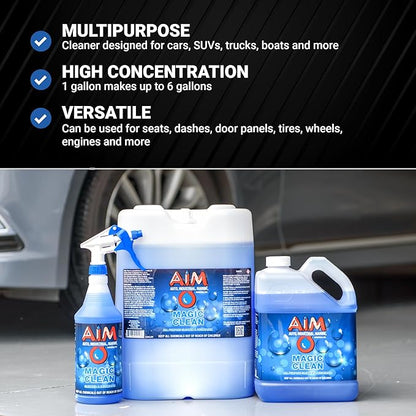 AIM Chemicals Magic Clean Multipurpose Cleaner - Industrial & Car Detailing - Cleans Cars, Trucks, SUVs, Boats, RVs - Effective Wheel & Tire Cleaner - Powerful Degreaser - Heavy Duty Use, 1 Gal