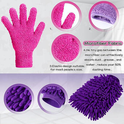 Potchen 6 Pcs Microfiber Dusting Mitt Gloves Microfiber Washable Dusting Gloves Car Wash Mitt for Leaf Cleaning Plant