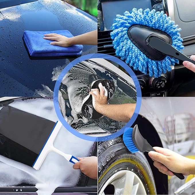 LIANXIN Car Cleaning Kit Car Wash Kit with High Power Handheld Vacuum Automobile Detailing Brush Kits Microfiber Towels Tire Brush Washing Mitt Sponge Safety Hammer Cleaning Wash Kits