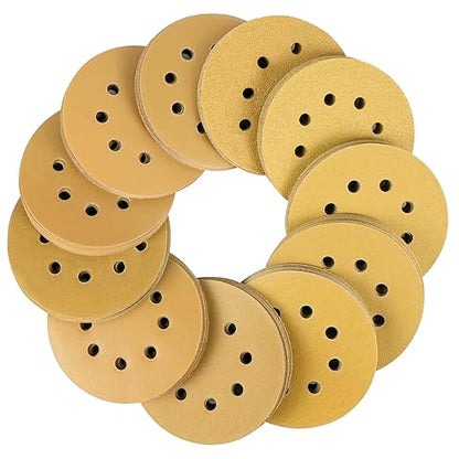LotFancy 110 PCS 5 Inch 8 Hole Sanding Disc, 60 80 120 150 180 220 320 400 600 800 1000 Grit Aluminum Oxide Sandpaper Assortment, Sand Paper for Wood, Plastic, Rust Removal, Random Orbital Sander Pads