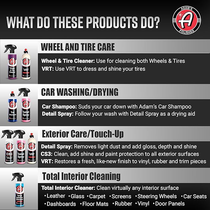 Adam's Essential Car Wash Kit (17-Item) - Auto Detailing Car Care Cleaning Kit with Foam Gun & Bucket Car & Truck Lovers, Dads, Moms and DIYers