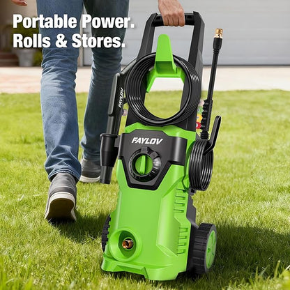 Pressure Washer, 2025 Upgraded 1500W Power Washer with No-Bend 360° Nozzle, Foam Cannon & 4-Nozzle Set, Portable Pressure Washer Cleaning Machine for Cars & Undercarriage Cleaning Driveways