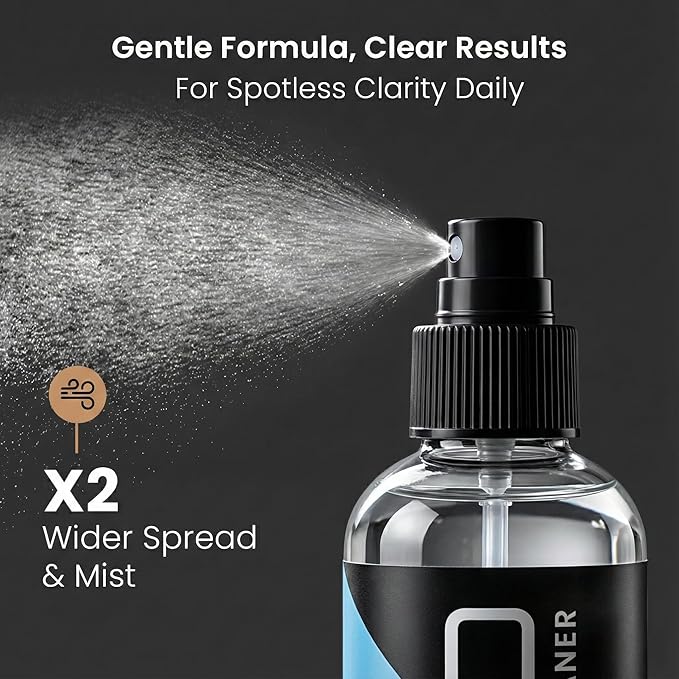 EVEO Eyeglass Cleaner Spray - Glasses Cleaner No Streaks Technology & Microfiber Cleaning Cloth - Glasses Cleaning Kit, Eye Glass Cleaners Spray Lens Cleaner - Screen & Eye Glasses Kit - 2 Pack