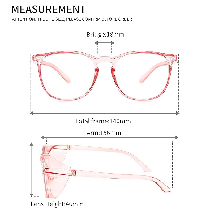 Alsenor Safety Glasses Anti Fog Goggles Protective Eyewear Blue Light Blocking Anti Dust UV Protection Glasses For Men Women (Pink)