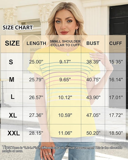 Womens Summer Tops Short Dolman Sleeve Crew Neck Striped Shirts Spring 2026 Fashion Beach Vacation Clothing