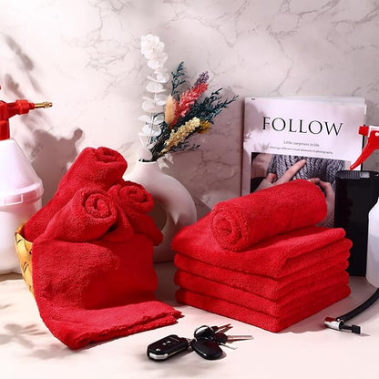 Shimeyao 30 Pcs 16 x 16 Inch Edgeless Microfiber Plush Towels for Cars Detailing Drying Wash Polishing Absorbent Cleaning Cloths, 500 GSM (16 x 16 Inch, Red, 30 Pcs)