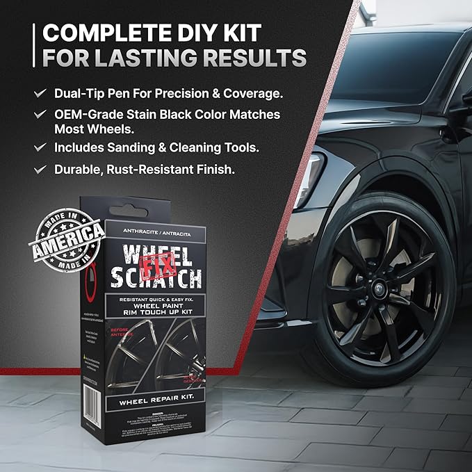 Wheel Scratch Fix® Gray Touch Up Paint for Cars - DIY Alloy Wheel Repair Kit, Curb Rash Remover with Fast-Drying Pen - Long-Lasting OEM Finish Car Rim Paint for Scuffs and Chips at Home (Anthracite)