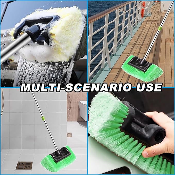 Car Wash Brush with Long Handle – Five-Sided Soft Bristle Brush for Car, Truck, SUV, RV, Boat & House Siding Cleaning(Green)