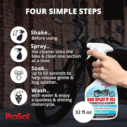 Bug Splat N' All Motorcycle Cleaner 32 fl oz - Motorcycle Cleaning Spray for Engine, Seat, Dash, & Wheel Cleaner - Effective on Oil, Dirt, Grease, Road Grime & More - Safe on All Surfaces