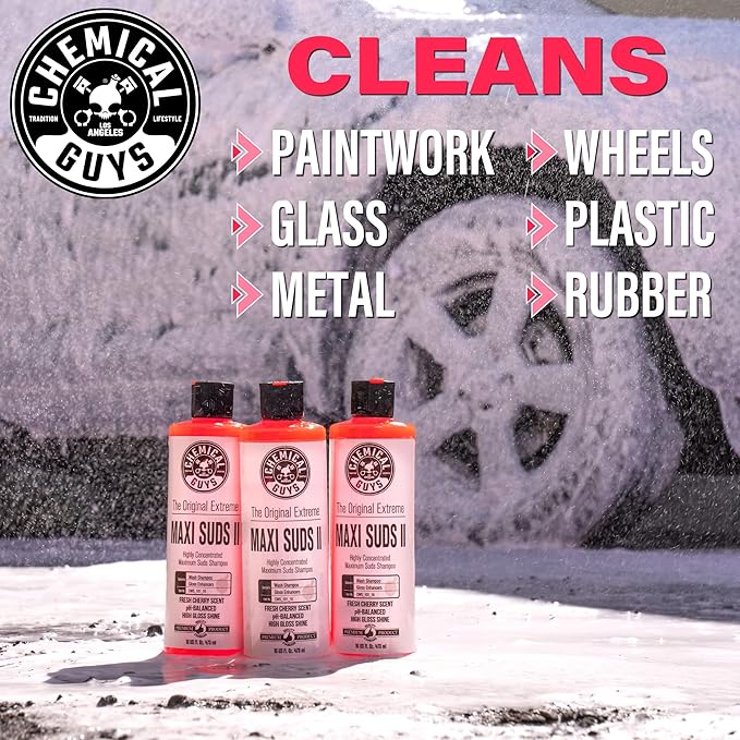 Chemical Guys CWS_101_16 Maxi-Suds II Foaming Car Wash Soap (Works with Foam Cannons, Foam Guns or Bucket Washes) Safe for Cars, Trucks, Motorcycles, RVs & More, 16 fl oz, Cherry Scent