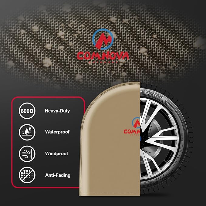 Comnova RV Tire Covers 2 Pack - 600D Tough Tire Wheel Cover Protector for RV, Truck, SUV, Trailer, Camper, Boat and Van, Heavy Duty & Waterproof Tire Cover, Fits Tire Diameters 30-32 Inch, Beige