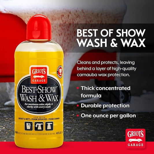 Griot's Garage Best of Show Wash and Wax for Car Detailing and Cleaning, Carnauba-Packed Coating, High Gloss Shine and Protection for Auto Paint, 10887, 48oz