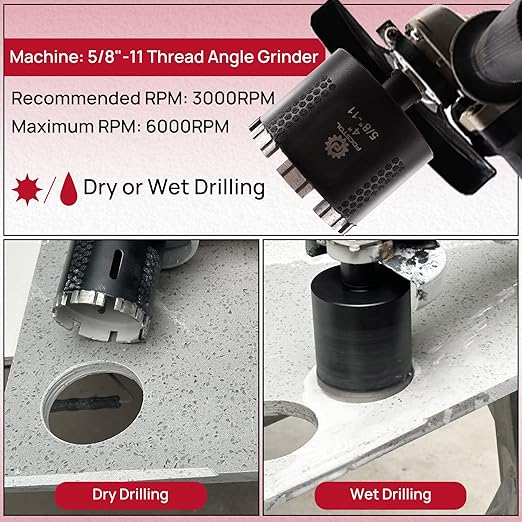 Diamond Core Drill Bit - FOCSTOL 4''(102mm) Laser Welded Hole Saw for Dry or Wet Drilling Granite Marble Concrete Quartz 5/8''-11 Thread