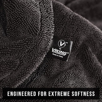 VIKING V+ Premium Microfiber Towel for Car Drying, Twisted Loop, Soft and Super Absorbent, Thick 1200gsm Towel for Car Detailing Kit, Grey, 24 Inch x 36 Inch, 1 Pack