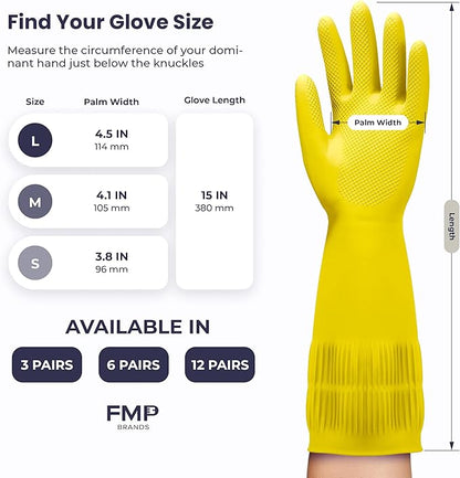FMP Brands 3/6/12/60 Pairs 15 Inch Extra Long Rubber Dishwashing Gloves - Non-Slip for Cleaning, Kitchen, Bathroom, Gardening