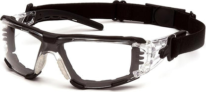 Pyramex Safety Fyxate Safety Glasses, Clear H2MAX Anti-Fog Lens with Foam Padding