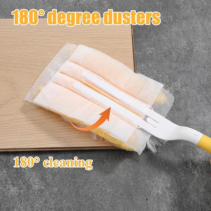 62 Pcs Duster Refills for Most Duster Handle, 360° Heavy Duty Dusters Refill Electrostatic Compatible with Dusteres, Disposable Dusters Kit with 1pcs Retractable Handle for Furniture, Blinds