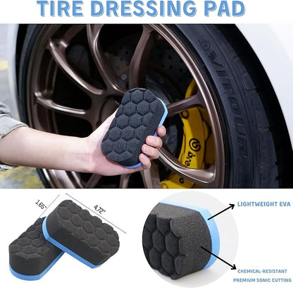6PCS Car Wheel Cleaning Detailing Pro Kit, Tire Brush, 2 PCS Soft Woolies Rims Brush, Detailing Brush, and Tire Dressing Pads, Scratch-Free & Multipurpose Tire Brush