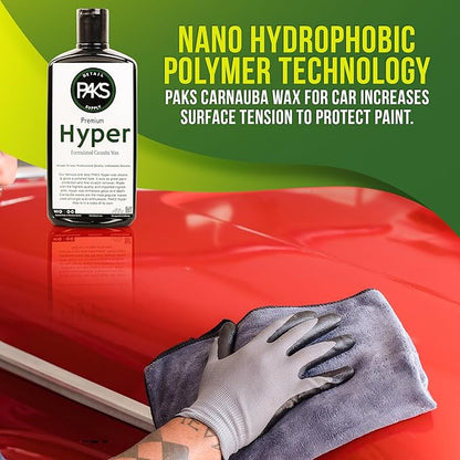 Paks Hyper Carnauba Car Wax, Professional Grade Liquid Car Wax, UV Car Detailing and Paint Protection Liquid Carnauba Wax, 16 Oz Premium Finnish Liquid Wax for Cars Fine Scratch Remover for Vehicles