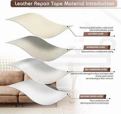 KING MOUNTAIN Leather Repair Patch,2 Packs 9 x 11 Inches self Adhesive Leather Repair Tape for Damaged Leather Furniture, Sofa Seating,Car Seats, Leather Goods(Beige White)