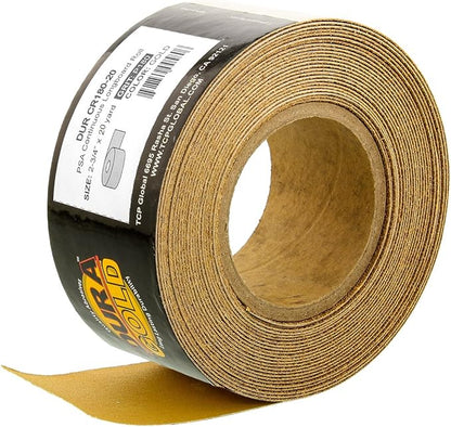 Dura-Gold Premium Gold 180 Grit PSA Longboard Sandpaper, 20 Yard Roll, 2-3/4" Wide, Self Adhesive Stickyback, Woodworking & Automotive Sandpaper Roll, Air File Sand Paper, Auto Sanding Blocks