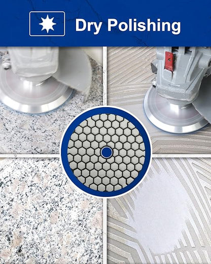 SHDIATOOL Dry Diamond polishing Pads 4 Inch Set of 7 Pieces Plus a Plastic Backer for Granite Marble Stone Quartz