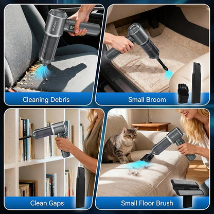 WUDOO-5-in-1 Car Vacuum Cleaner Portable Cordless Dust Remover 20,000 Pa Powerful Handheld Cordless Charging Vacuum with Flashlight Function Supports Fast Charging and LED Display