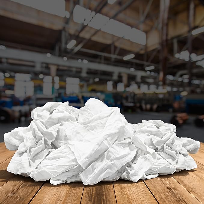 Recycled White T-Shirt Cleaning Rags (10.0 lbs. Box) – Shop Rags Bulk for Oil, Stain, Grease, Paint, and Auto Cleaning, Multipurpose