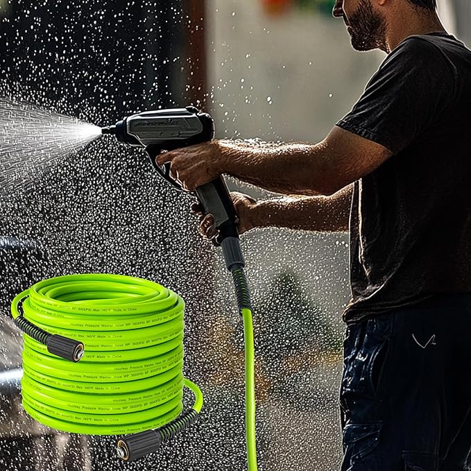 Hourleey Pressure Washer Hose 100 FT, 3600 PSI Flexible Kink Resistant Power Washer Hose Replacement, 1/4" Quick Connect Pressure Hose Extension, Green