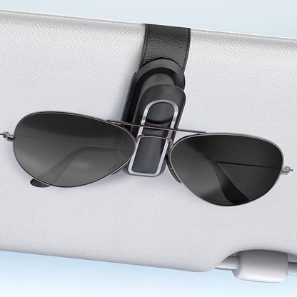 Veharvim Sunglass Holder for Car (2 Pack, One-Handed Operation, Gentle & Secure Hold, Silicone Padded, Universal Fits Sunglass and Car Visor) - Sunglasses Clip for Car Visor (Black & Silver, 1 Pack)