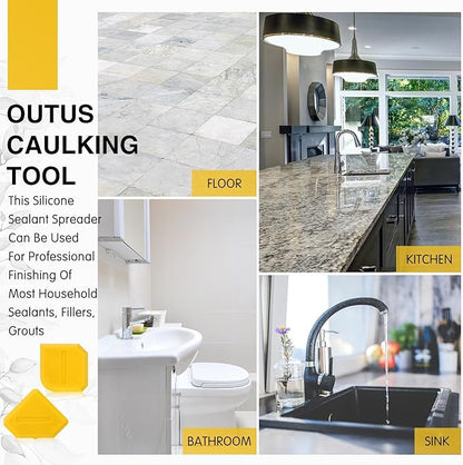 Outus 2 Pieces Caulking Tool Set Silicone Sealant Grout Tool for Kitchen Bathroom Floor Sealant Sealing(Yellow)