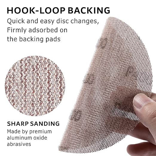 400GRIT 50pcs 5-Inch Mesh Abrasive Sanding Discs Hook & Loop Sandpaper, Dust Free Anti-Blocking Net Sandpaper Sheets for Auto Body, Wood, Drywall, Metal