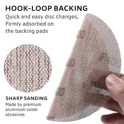 400GRIT 50pcs 5-Inch Mesh Abrasive Sanding Discs Hook & Loop Sandpaper, Dust Free Anti-Blocking Net Sandpaper Sheets for Auto Body, Wood, Drywall, Metal