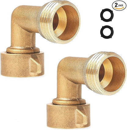 2Pack 90 Degree Hose Elbow - RV & Garden Faucet Adapter, 3/4" Solid Brass, Hose Adapter for RV Water Hookups Residential Outdoor Faucets