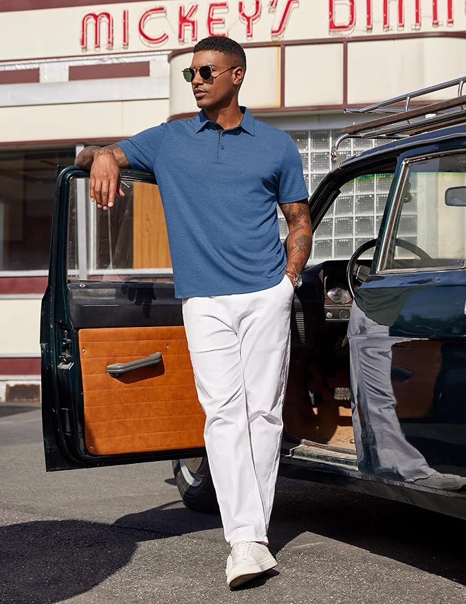 COOFANDY Mens Polo Shirts Short Sleeve Casual Summer Polo Tee Classic Collared Golf Stylish Tops