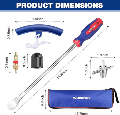 WORKPRO 14.5” Steel Tire Spoons Tool Set, 23-Piece Tire Iron Set with Storage Bag, Tire Removal Tools, Tire Changing Tools, Tire Repair Tools, Tire Levers for Motorcycle, Bicycle, Car and Lawn Mower