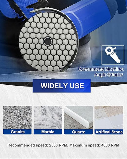 SHDIATOOL Dry Diamond Polishing Pads 4 Inch Set of 7 Pieces Plus a Rubber Backer for Granite Marble Stone Sanding Pads