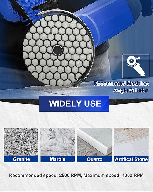 SHDIATOOL 7Pcs 4-Inch Dry Diamond Polishing Pads Grit 200 for Granite Marble Stone Sanding Pads Grinding Pads Abrasive Set