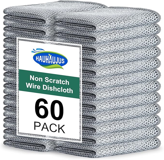 HAUHAUJUS Non Scratch Wire Dishcloth, 60 Pack