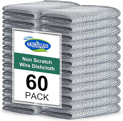 HAUHAUJUS Non Scratch Wire Dishcloth, 60 Pack