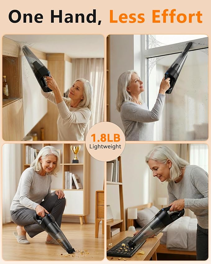 Handheld Vacuum Cordless Rechargeable with Charging Dock - 16000Pa Ultra-Strong Suction, Portable & Lightweight, Fast Charging, LED Light, 0.8L Super-Large Dust Cup, Long Battery Life for Home