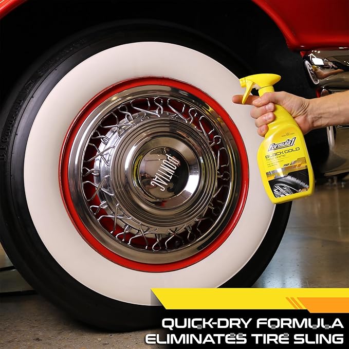 Formula 1 Black Gold, Long-Lasting Tire Shine Restores Glossy Black Color to Rubber and Plastic Trim, Water Resistant with UV Protection, 23oz